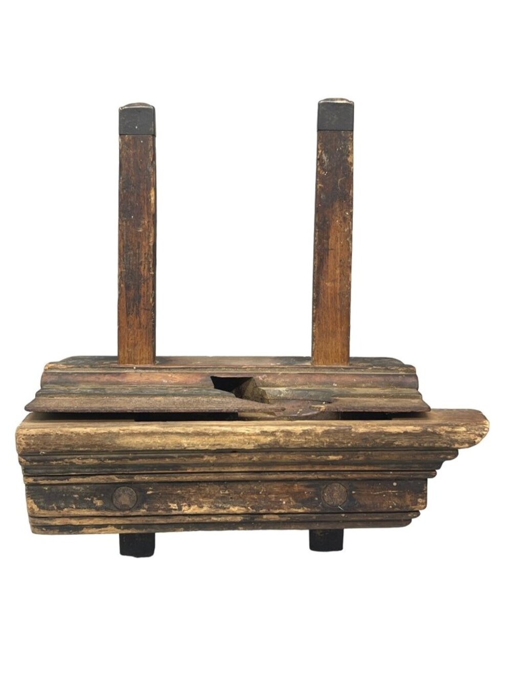 antique wood working tool plane g mills brass fittings stamped 8x9x4" READ